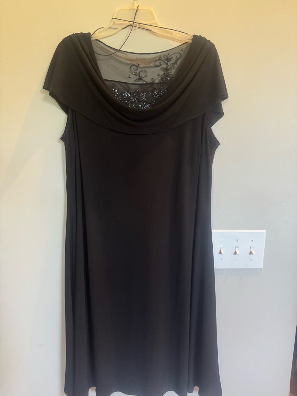 Fashion Bug Black Midi Dress with Embroidered Sheer Yoke